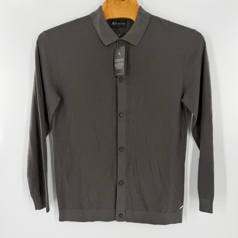 Tailored Athlete Textured Knitted Shirt Mens XL Charcoal Grey Button Down Polo